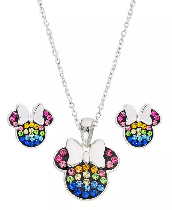 

Детский комплект из двух предметов: кулон с разноцветными кристаллами в виде Минни Маус и серьги-гвоздики из стерлингового серебра Disney, multi