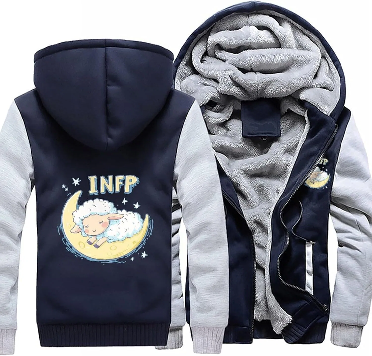 Худи мужское с принтом INFP, флисовое, на молнии, Light Gray-style — фото 3