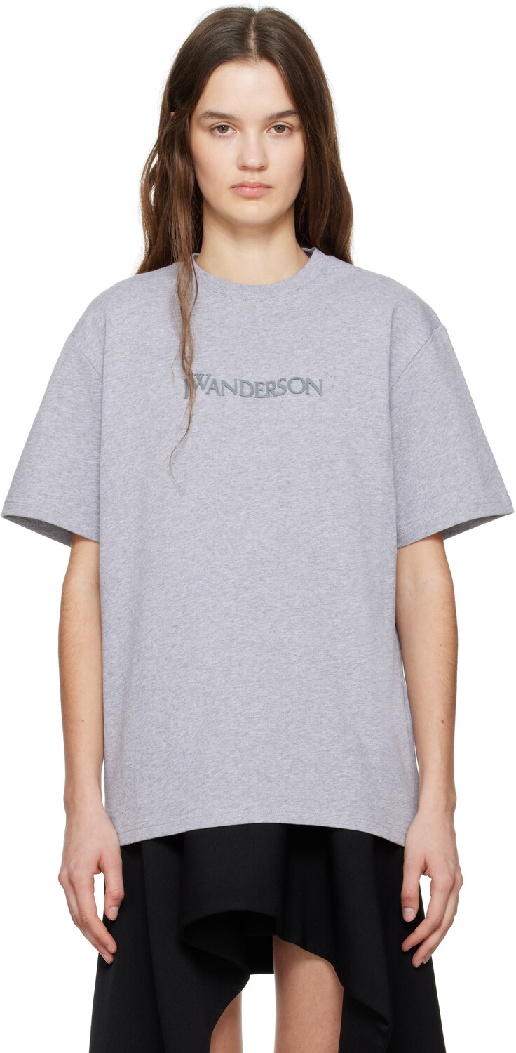 

Футболка с серым флокированным логотипом JW Anderson
