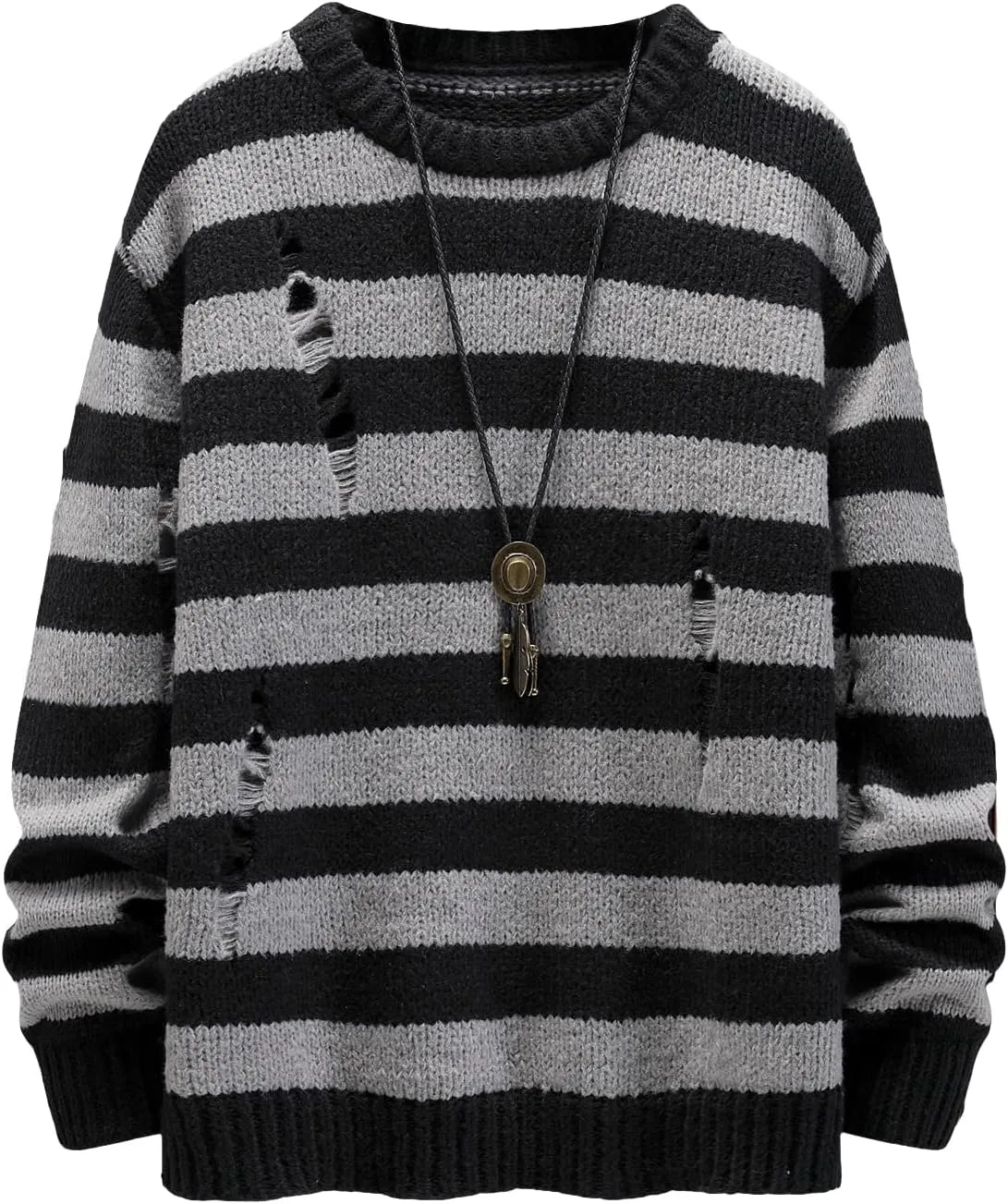 

Мужской свитер SHENHE с полосками и рваным кроем