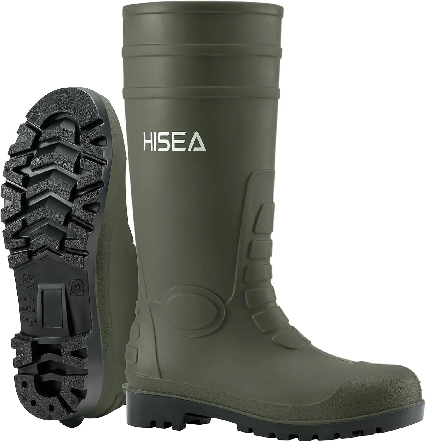 Мужские резиновые сапоги HISEA с металлической пластиной, водонепроницаемые, бесшовные ПВХ, оливковый