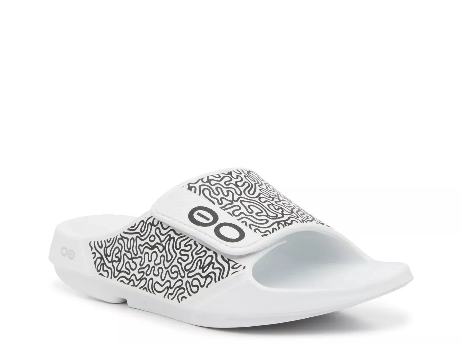 

Сандалии OOFOS OOahh Sport Flex Slide - мужские, белые/черные с узором «лабиринт»