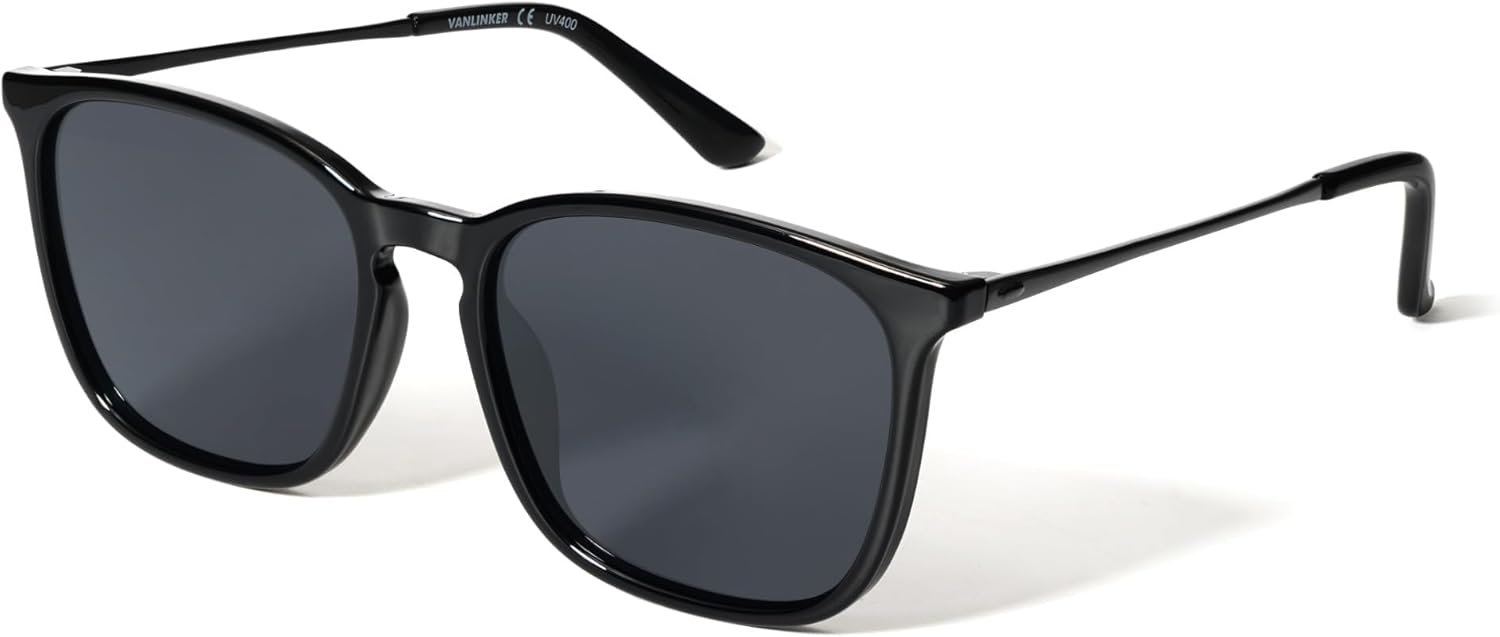 

Винтажные квадратные поляризованные солнцезащитные очки VANLINKER для мужчин и женщин, классическая модная прямоугольная металлическая оправа VL9771, C1-polarized Grey Lens/Shiny Black Frame