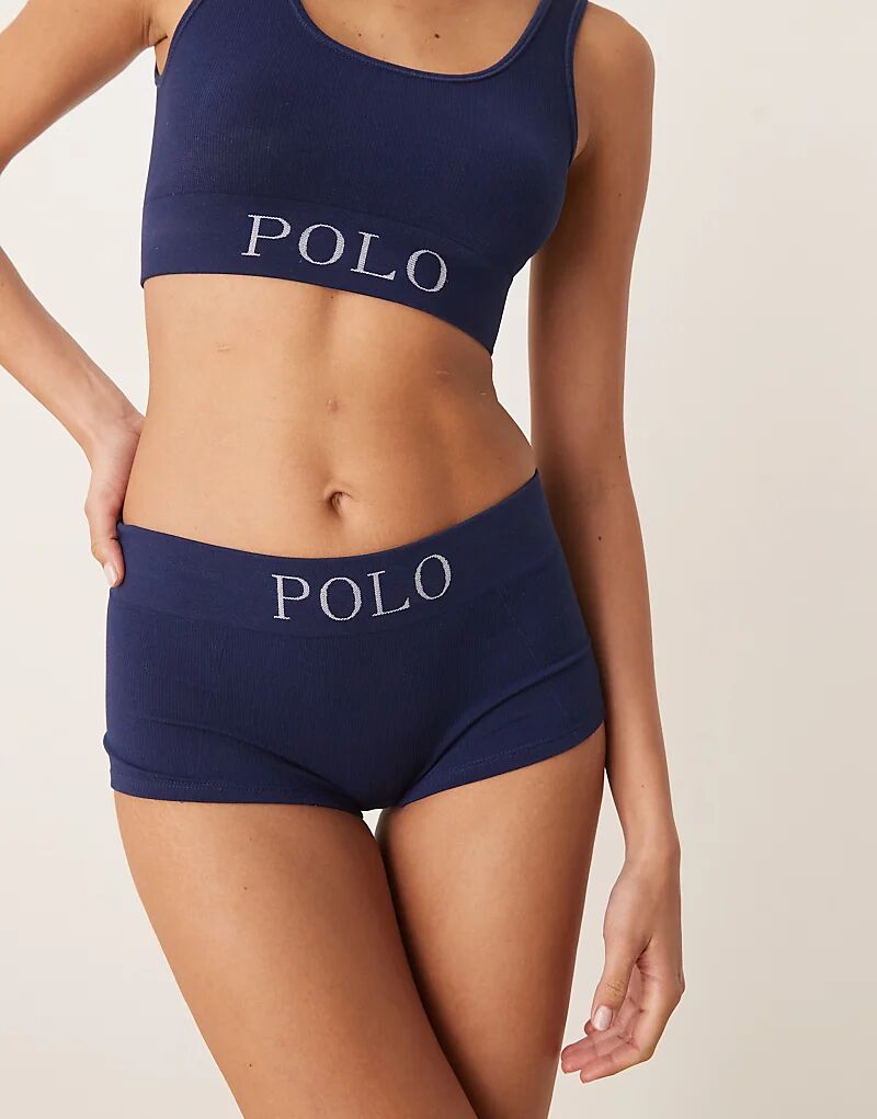 Polo Ralph Lauren Бесшовные шорты в рубчик темно-синего цвета — фото 2
