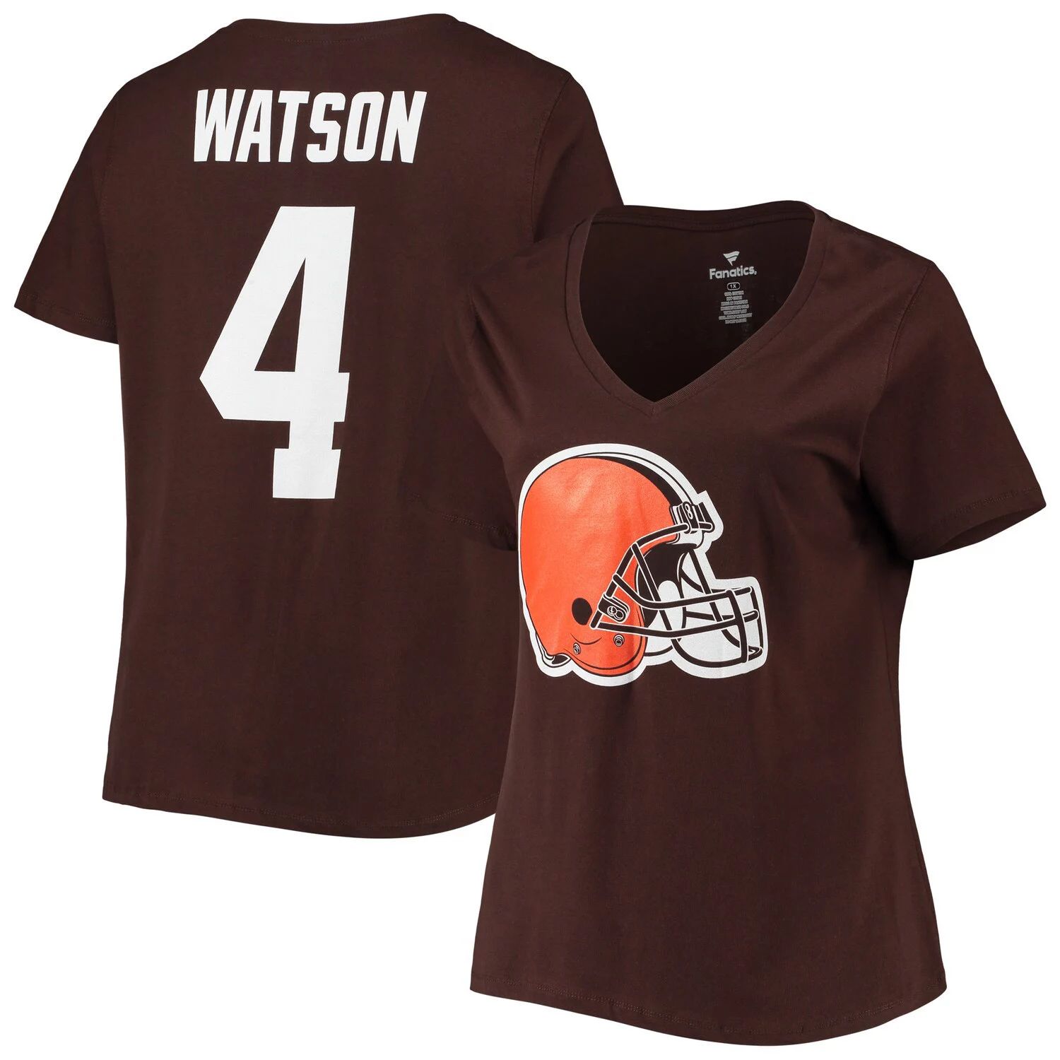 

Женская футболка с логотипом Fanatics Deshaun Watson Brown Cleveland Browns размера плюс, имя и номер игрока, футболка с v-образным вырезом Fanatics