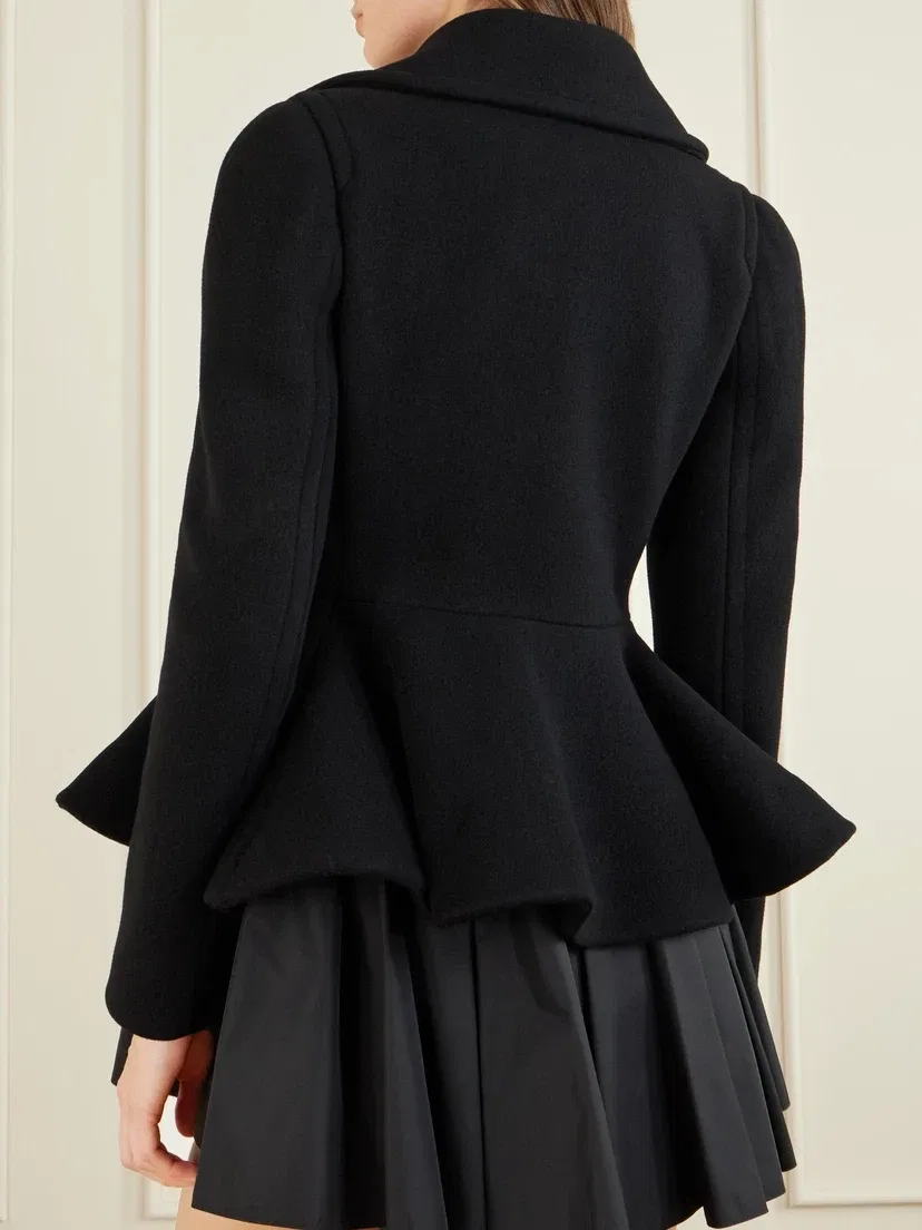 Двубортное пальто из смесовой шерсти с баской Alaïa, синий — фото 4