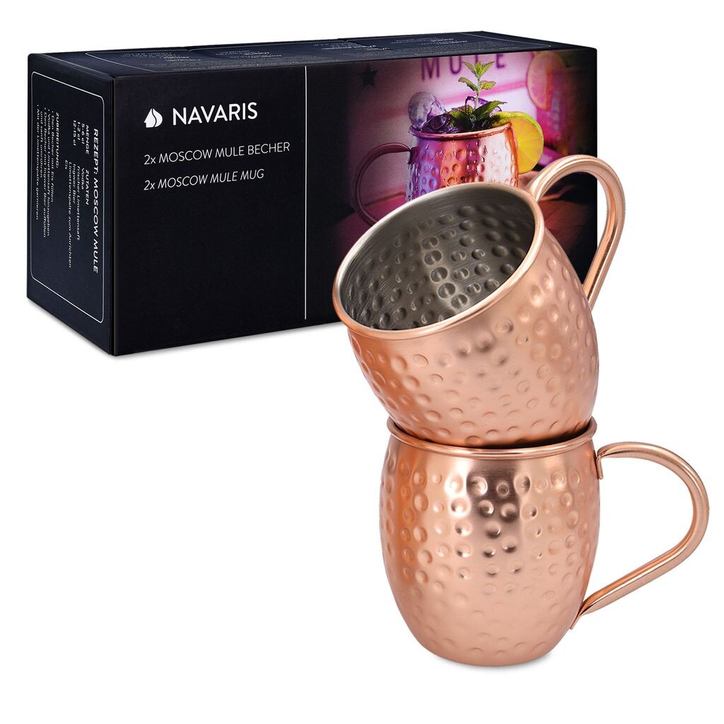 

Набор кружек Navaris Moscow Mule из 2 — 2 медных кружек для пива с джином Moscow Mule — кованая коктейльная кружка — чашка из нержавеющей стали с медью, бронза