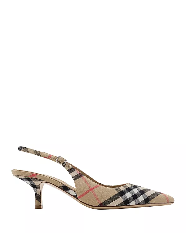 Женские клетчатые туфли-лодочки с открытой пяткой Burberry, бежевый