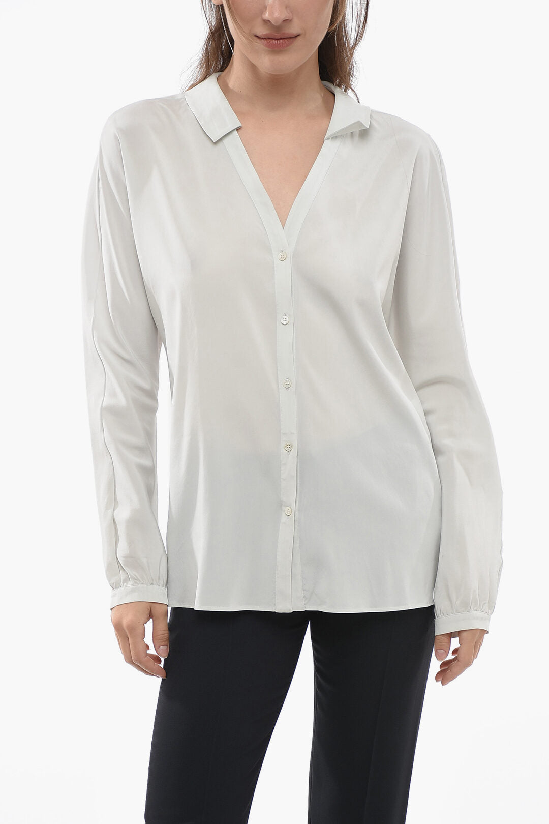 

Шелковая эластичная рубашка Jil Sander со скрытой застежкой, серый