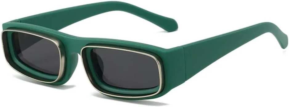 

Квадратные солнцезащитные очки для женщин и мужчин, винтажные солнцезащитные очки в двойной оправе, популярные очки в маленькой оправе MTZJH, Green Black