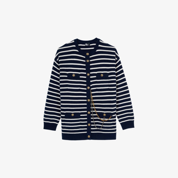 

Шерстяной кардиган с круглым вырезом и накладными карманами The Kooples, белый