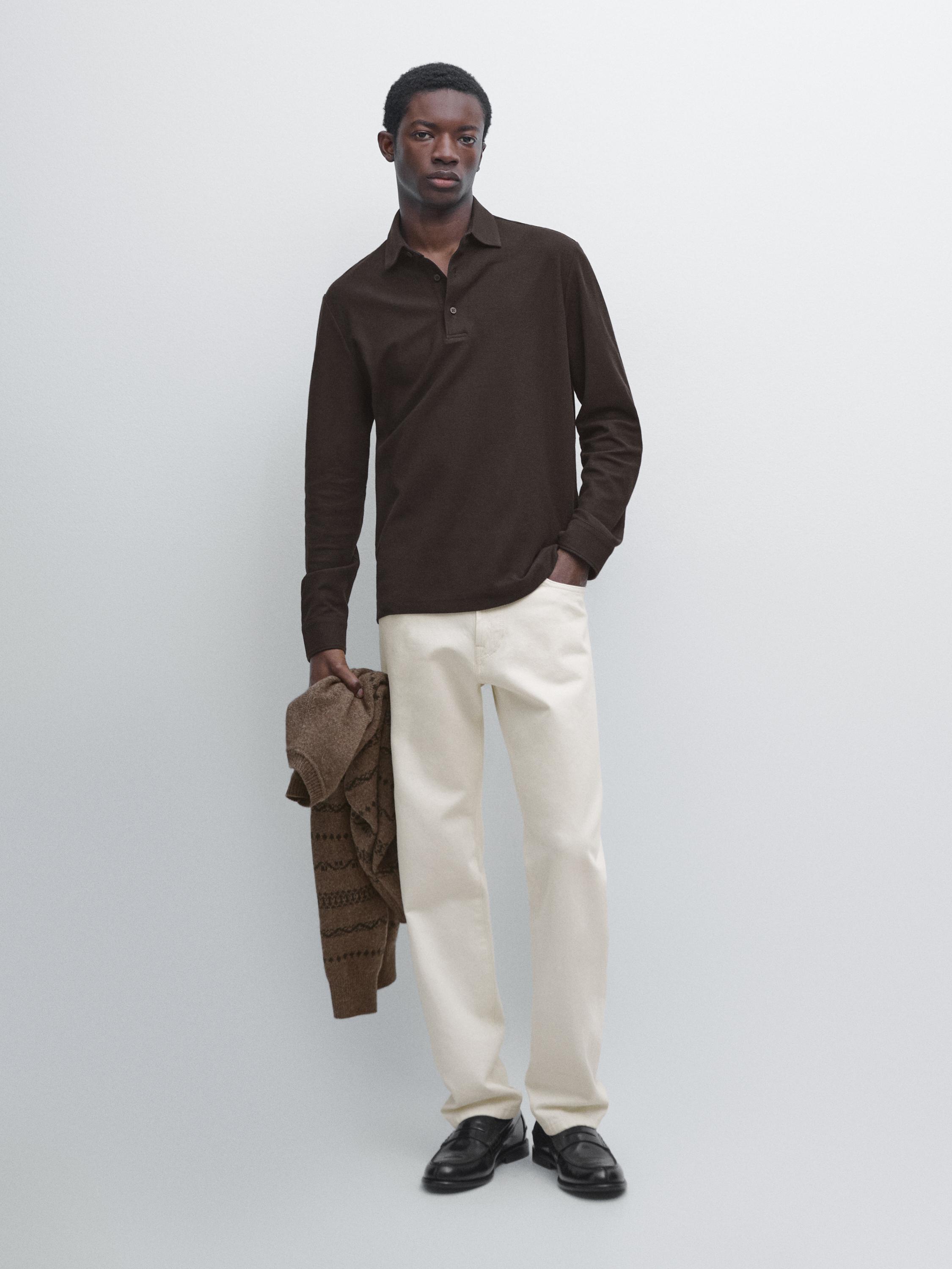 

Текстурированное поло из пике с длинным рукавом Massimo Dutti, chocolate, Коричневый, Текстурированное поло из пике с длинным рукавом Massimo Dutti, chocolate