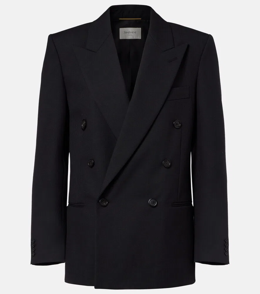 Двубортный шерстяной блейзер Saint Laurent, черный