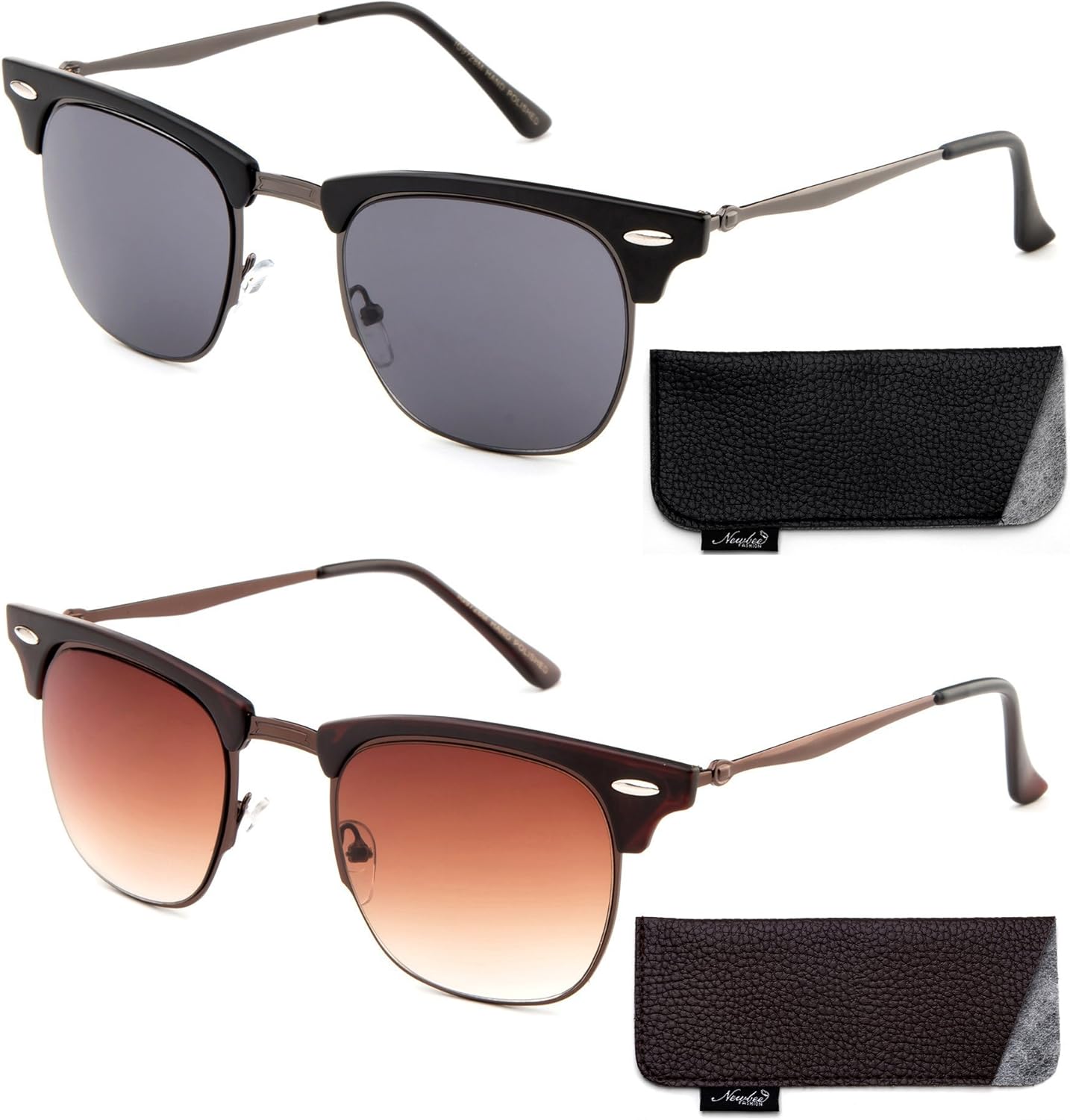 

Newbee Fashion - "Luciano" Полуободковые солнцезащитные очки в винтажном стиле с градиентными линзами UV400 Newbee Fashion Sunglasses, 2 Pack-black/Gunmetal & Brown-w/Pouch