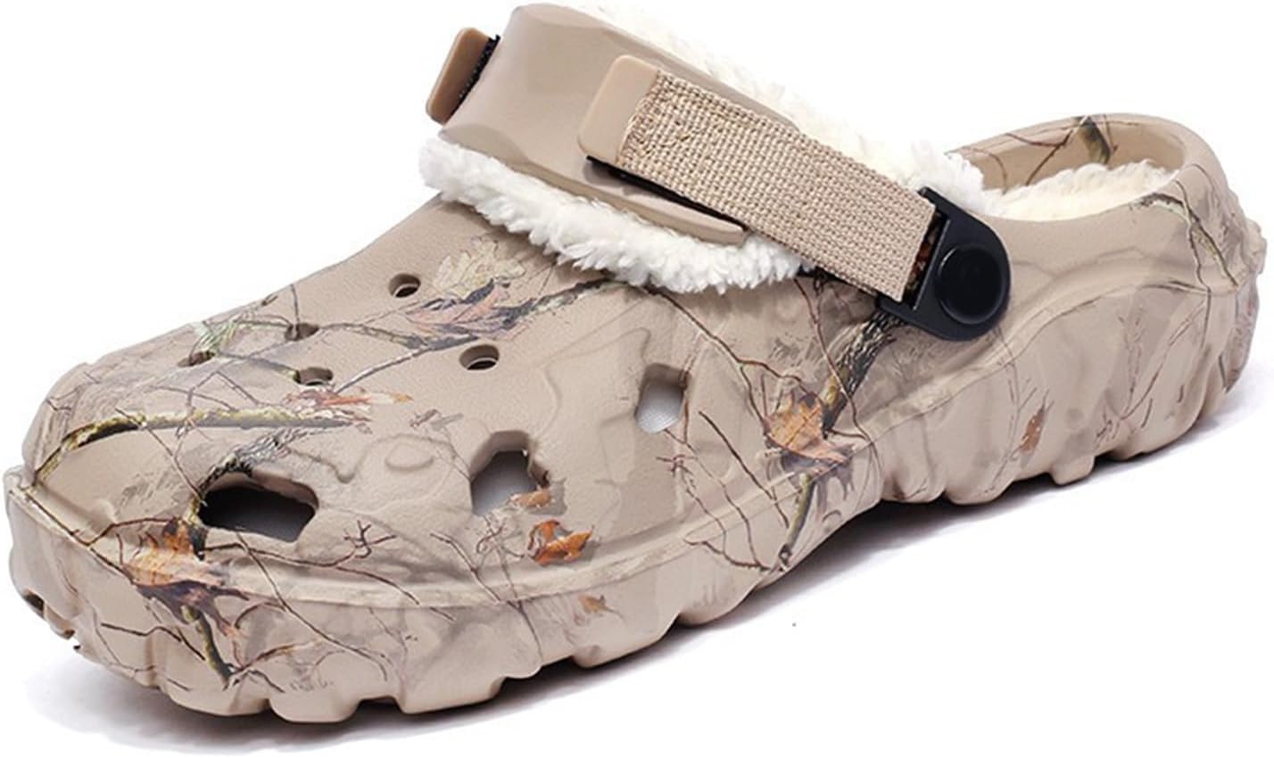

Женские и мужские сабо Kubbon с меховой подкладкой, легкие садовые туфли в камуфляжном стиле, нескользящие спортивные тапочки, садовая обувь без шнурков, хаки