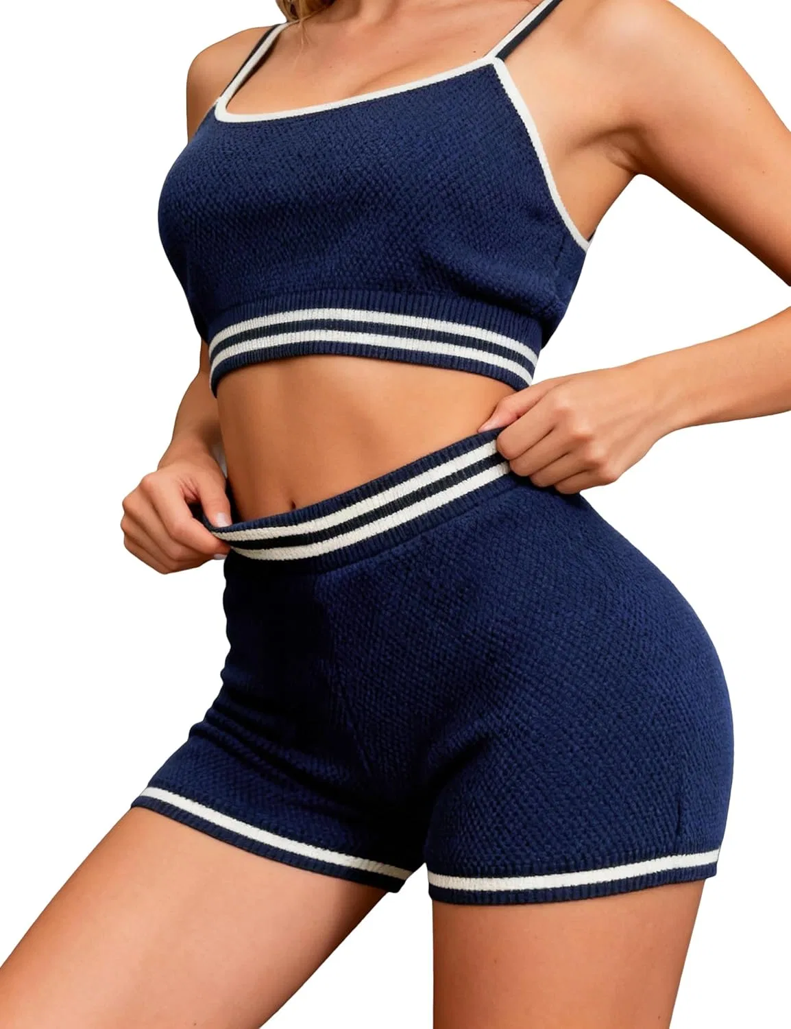 Женские спортивные шорты TQD, вязаные, с высокой талией, для тренировок в спортзале, бега, с эффектом утягивания живота, модная спортивная одежда 2026 года, темно-синий — фото 2