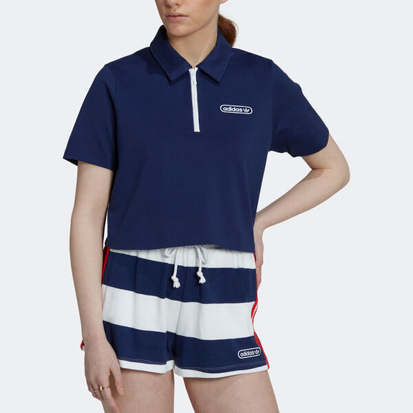 Футболка (WMNS) adidas Original Crop Zip Polo Shirt 'Night Sky', цвет night sky — фото 3