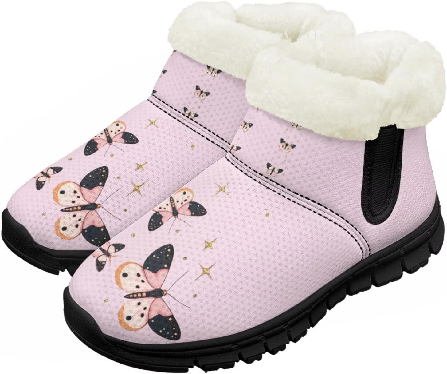 

Большие и маленькие детские зимние сапоги с меховой подкладкой для девочек, пушистые сапоги, нескользящие уютные зимние ботинки для улицы Pointodoor, Pink Butterflies