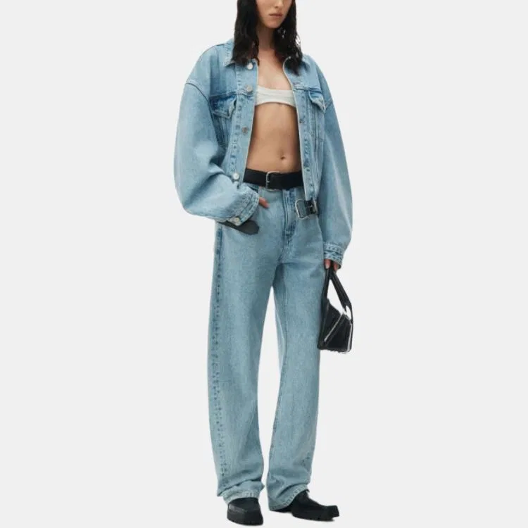 Джинсы-баллоны с заниженной талией и поясом Alexander Wang, Blue — фото 3