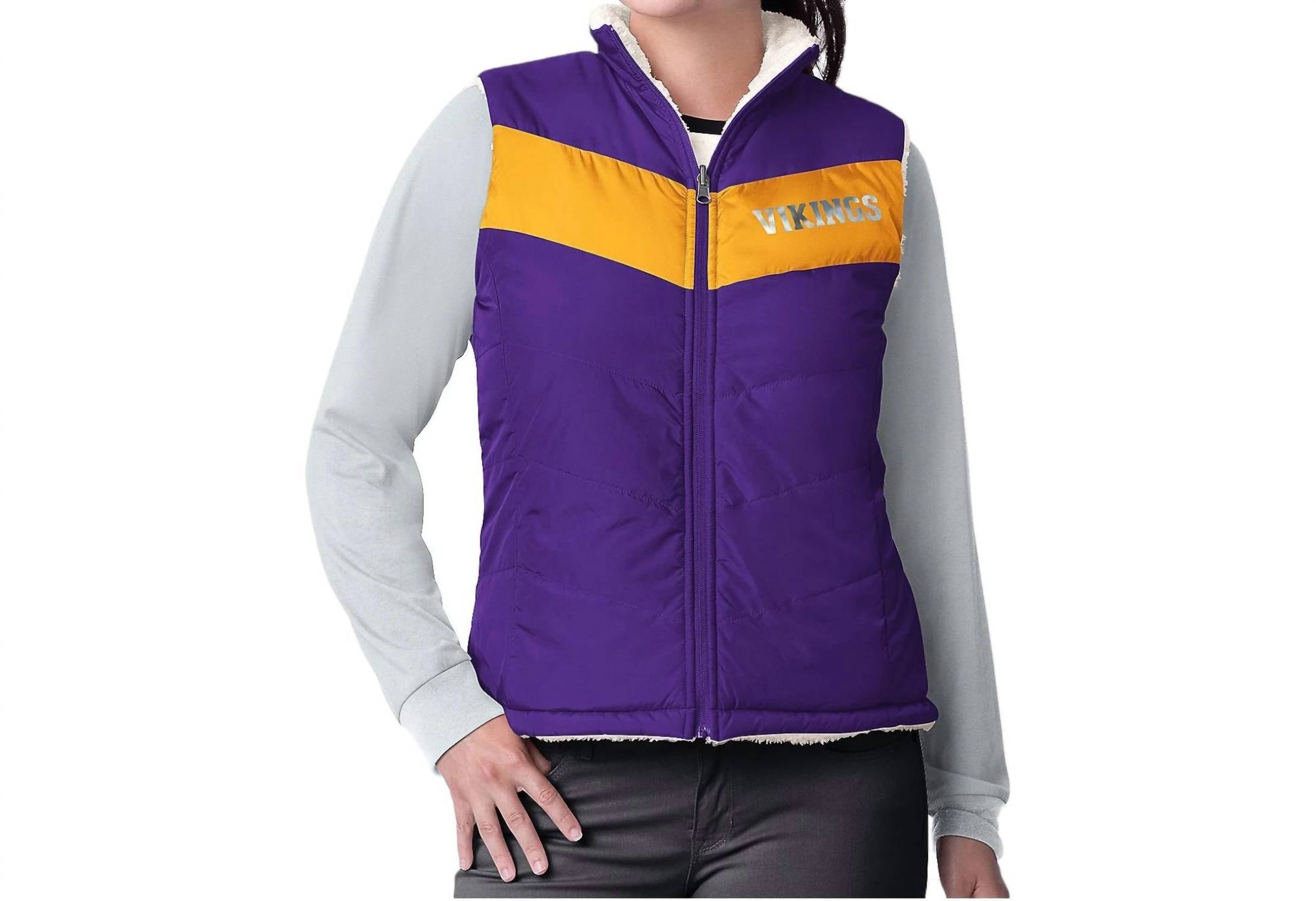

Жилет женский Minnesota Vikings Reversible Game Rule в фиолетовом цвете G-III