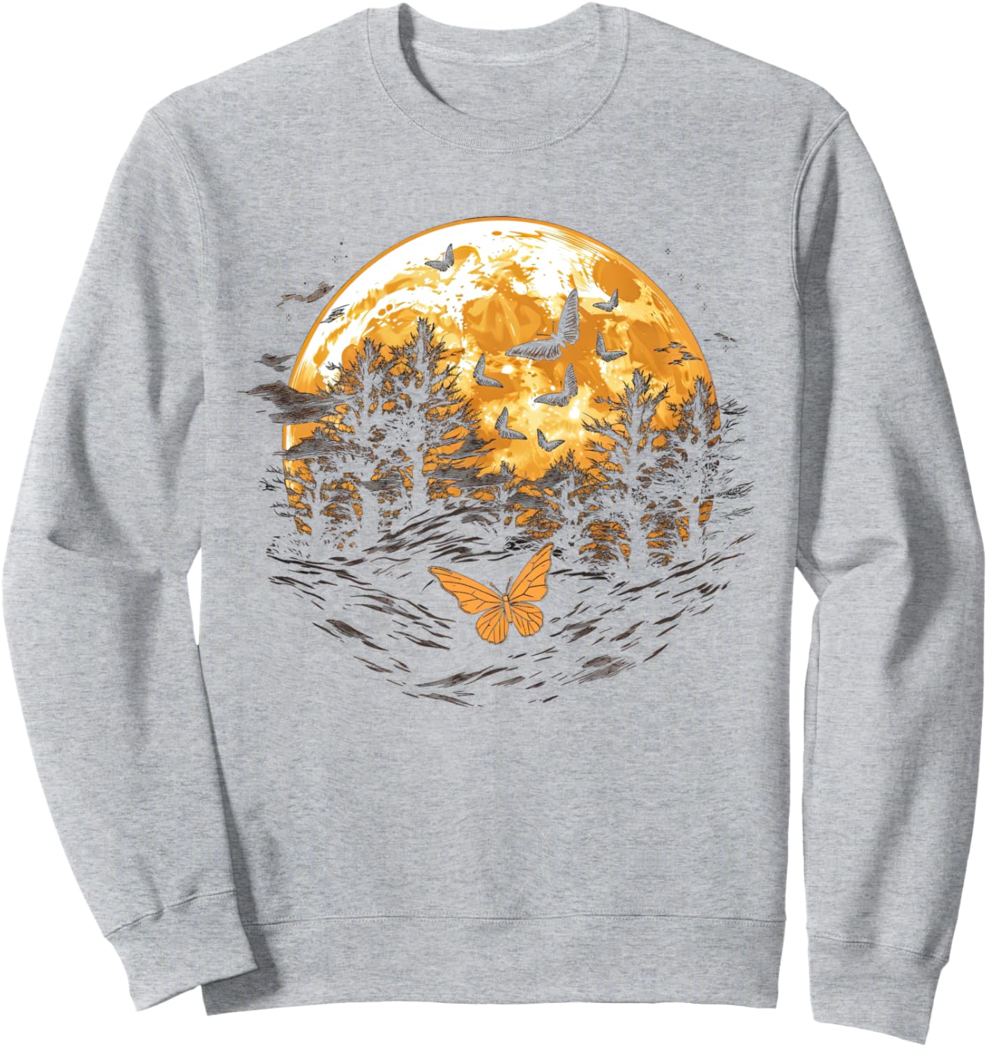 

Осенняя толстовка с изображением осенних листьев, дерева и бабочки Autumn Design With Butterflies And Trees, серый