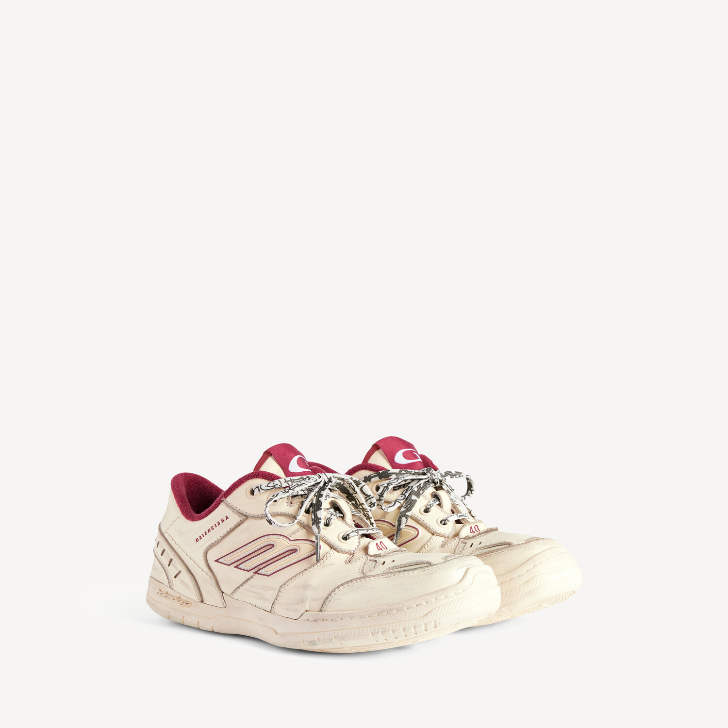 Женские кроссовки hamptons medium с эффектом поношенности, бело-красные BALENCIAGA, красный/молочно-белый — фото 2