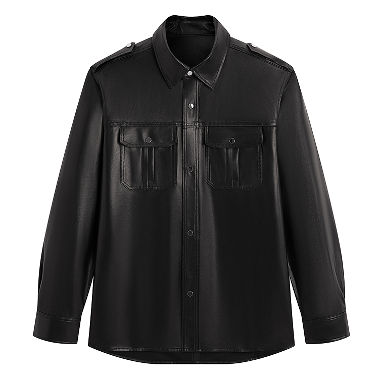 

Кожаная куртка в стиле рубашки Sharpness из овчины для мужчин PEACEBIRD MEN, черный 1