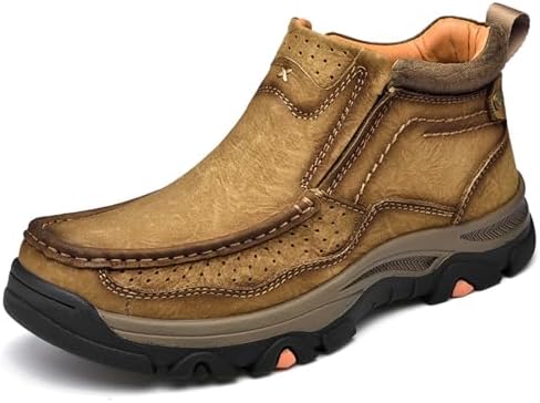 

Мужские кожаные ботинки Tokouk с ручной строчкой, слипоны до щиколотки, повседневные мокасины-чукки, нескользящие для прогулок на открытом воздухе и вождения, хаки