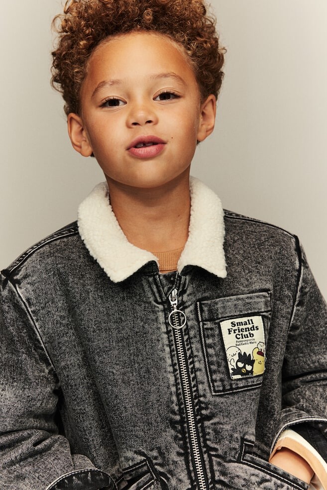 

Джинсовая куртка с подкладкой Teddy H&M, мультиколор