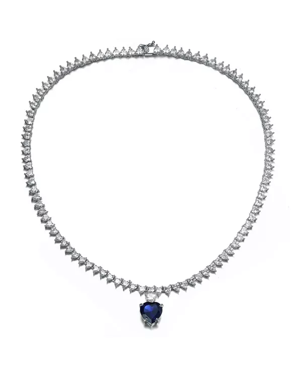 

Роскошное теннисное ожерелье в форме сердца с покрытием из белого золота и подвеской в виде синего сердца Genevive, blue