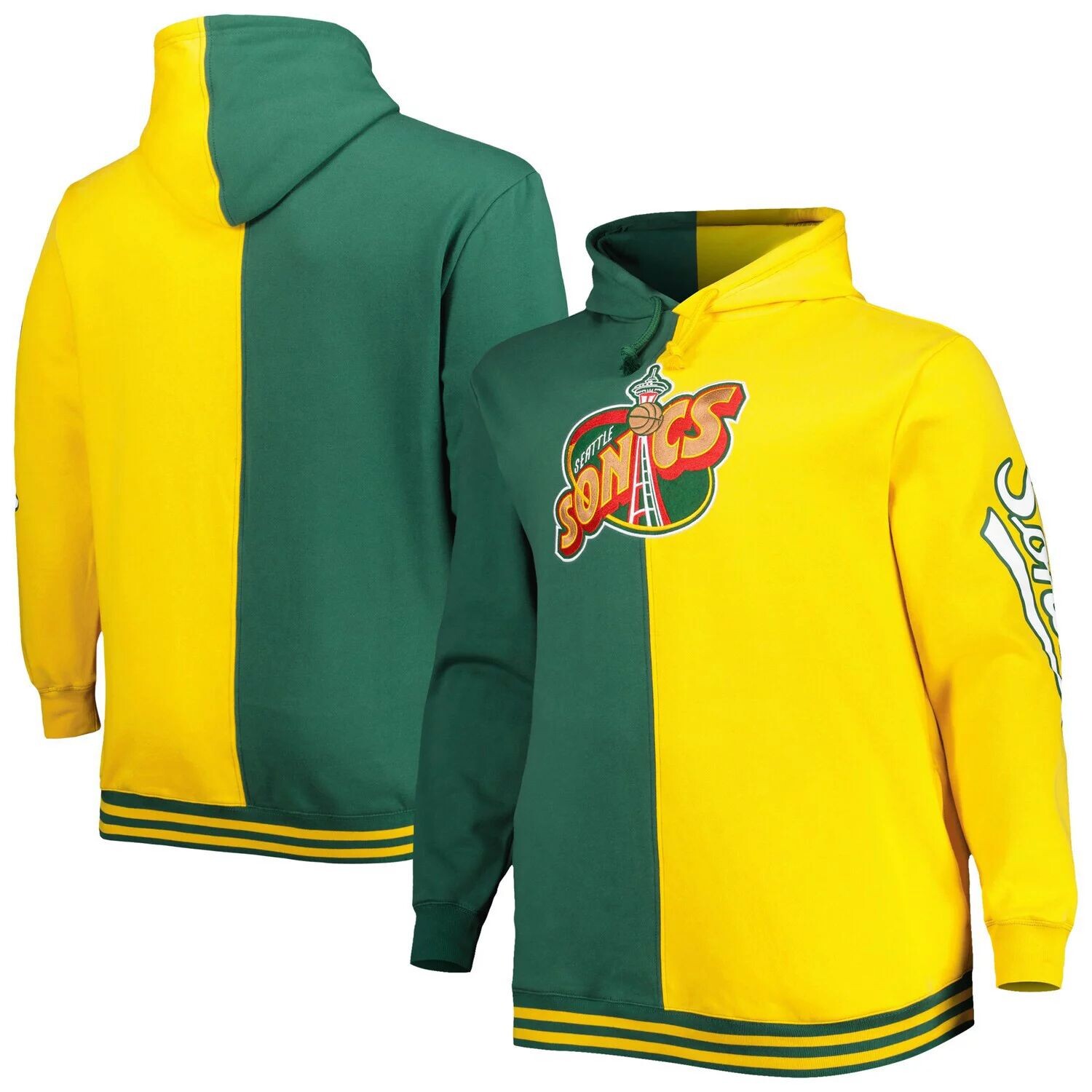 

Мужской Mitchell & Ness зеленый/золотой пуловер с капюшоном Seattle SuperSonics Big & Tall Hardwood Classics
