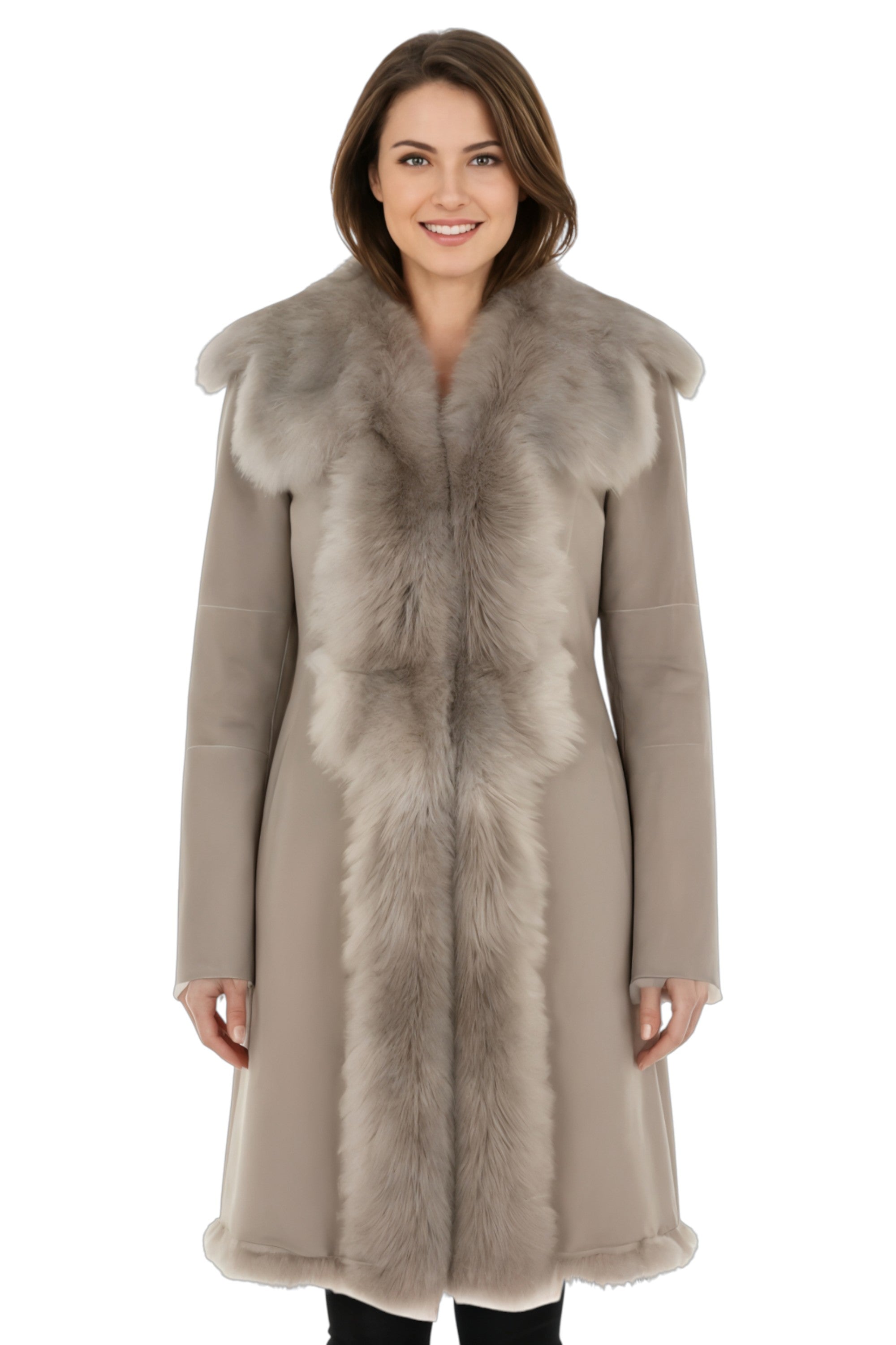 

Женский светло-серый плащ из овчины Toscana Sheep Suede - Celeste Infinity Leather, светло-серый