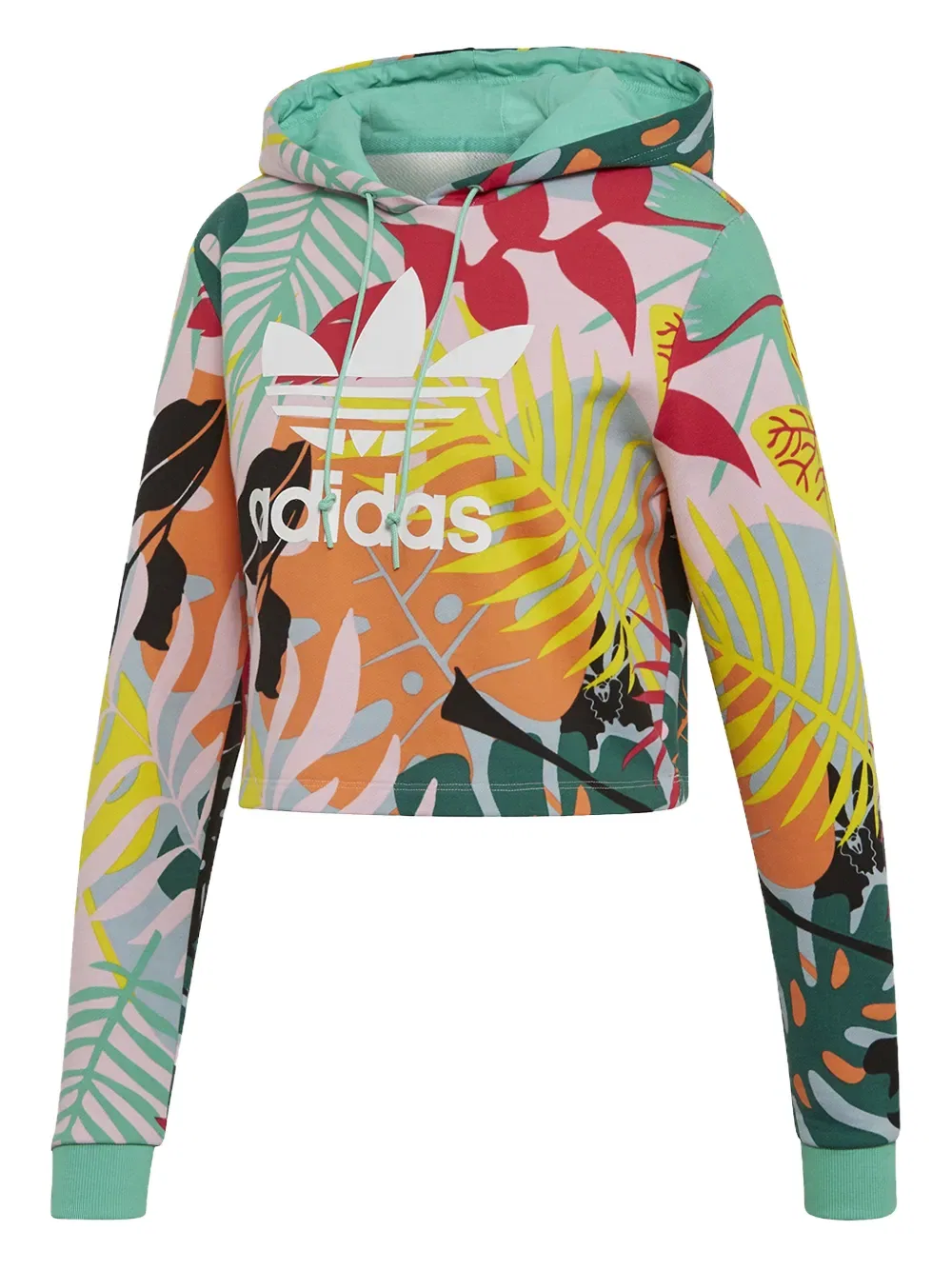 Укороченная толстовка в тропическом стиле Adidas, желтый
