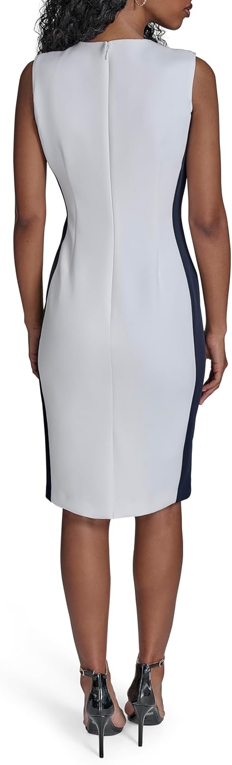 Женское платье-футляр Calvin Klein длиной до колена в стиле колорблок, White/Indigo — фото 4
