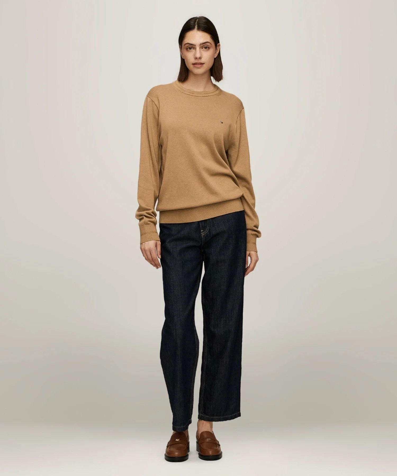 Вязаный свитер с круглым вырезом из смеси хлопка и шелка TOMMY HILFIGER, Beige RBC — фото 3