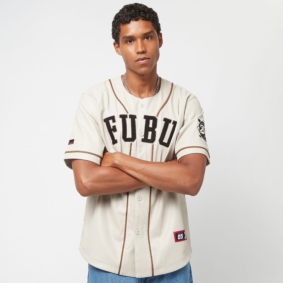

Кожаная бейсбольная майка колледжа Fubu, цвет creme/black/brown