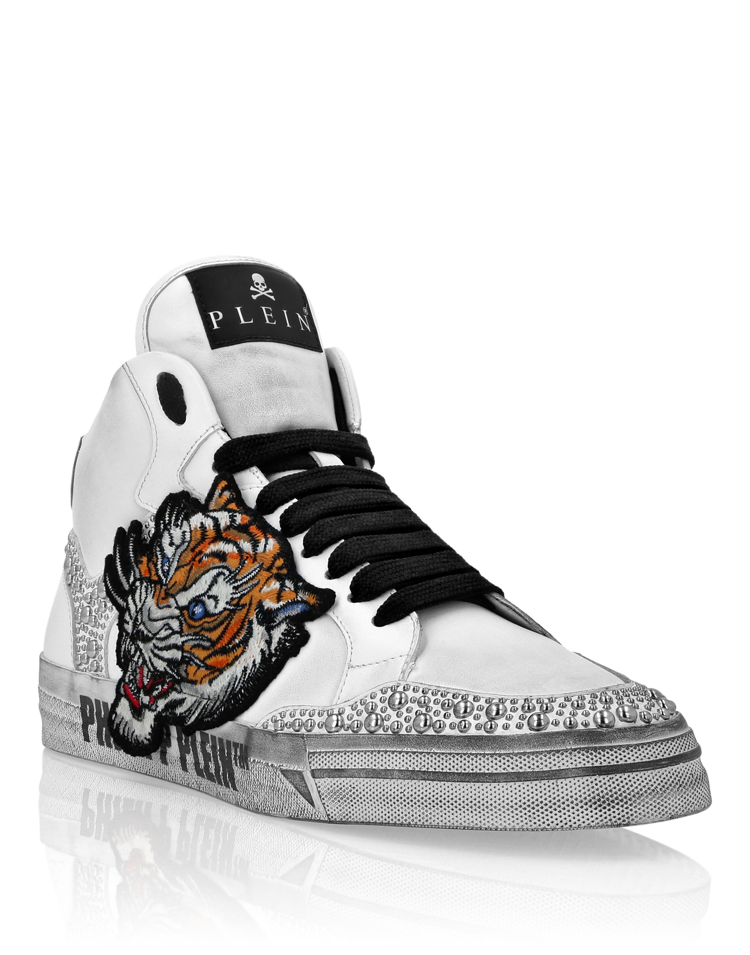 

Кожаные кроссовки Retrokickz Tiger на высокой подошве PHILIPP PLEIN, белый/черный