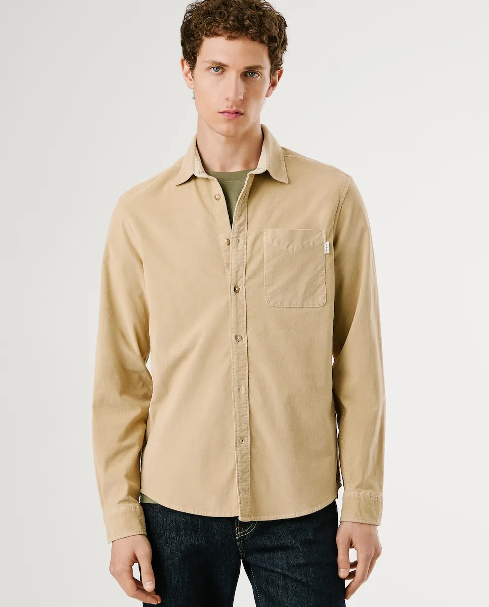 

Мужская рубашка прямого кроя из эластичного вельвета Pepe Jeans, бежевый