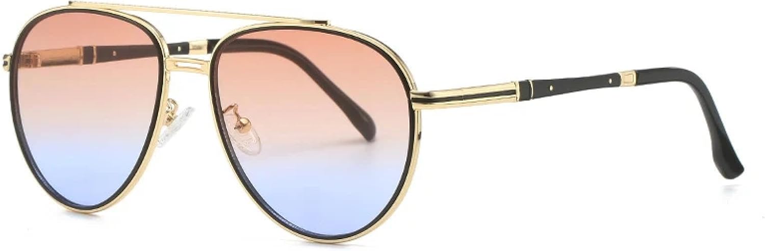 

Роскошные металлические солнцезащитные очки для женщин и мужчин с защитой от УФ-излучения UV400, с небольшим градиентом, популярные металлические очки TVTBBVV, C5goldblue