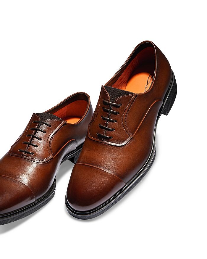 Мужские модельные туфли Santoni с легким носком и шнуровкой, черный — фото 3