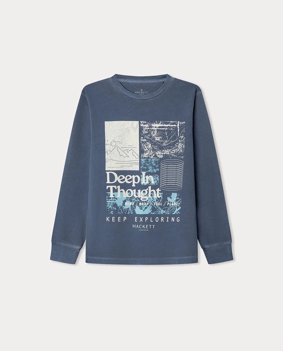 

Детская футболка с длинным рукавом с рисунком Hackett, индиго