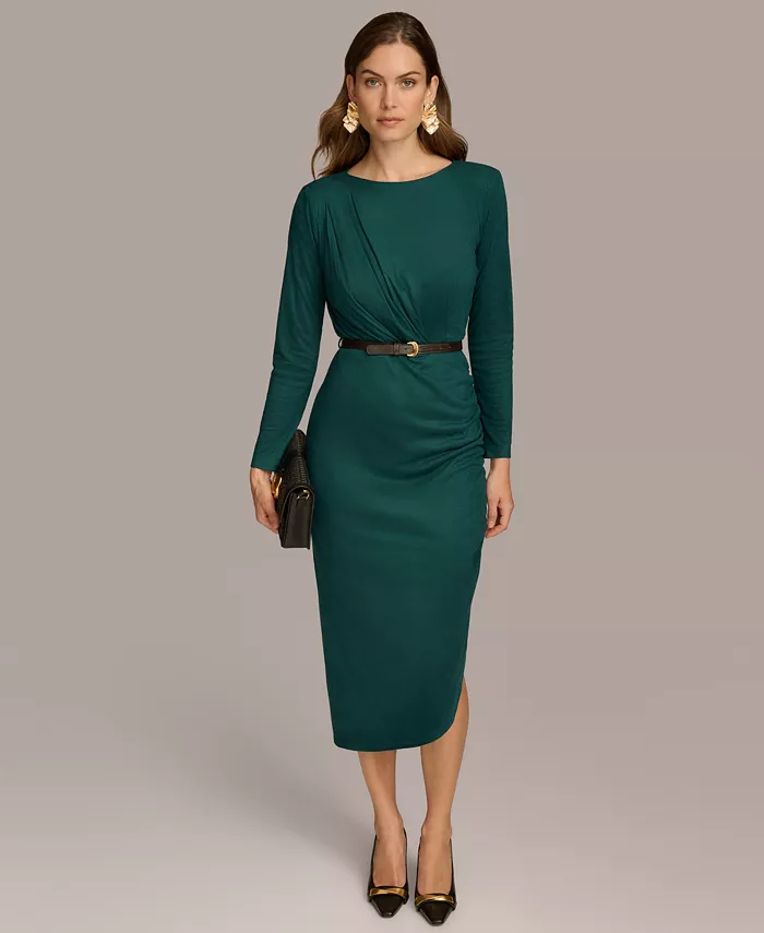 

Женское платье с вырезом-лодочкой и сборками по бокам Donna Karan New York, зеленый