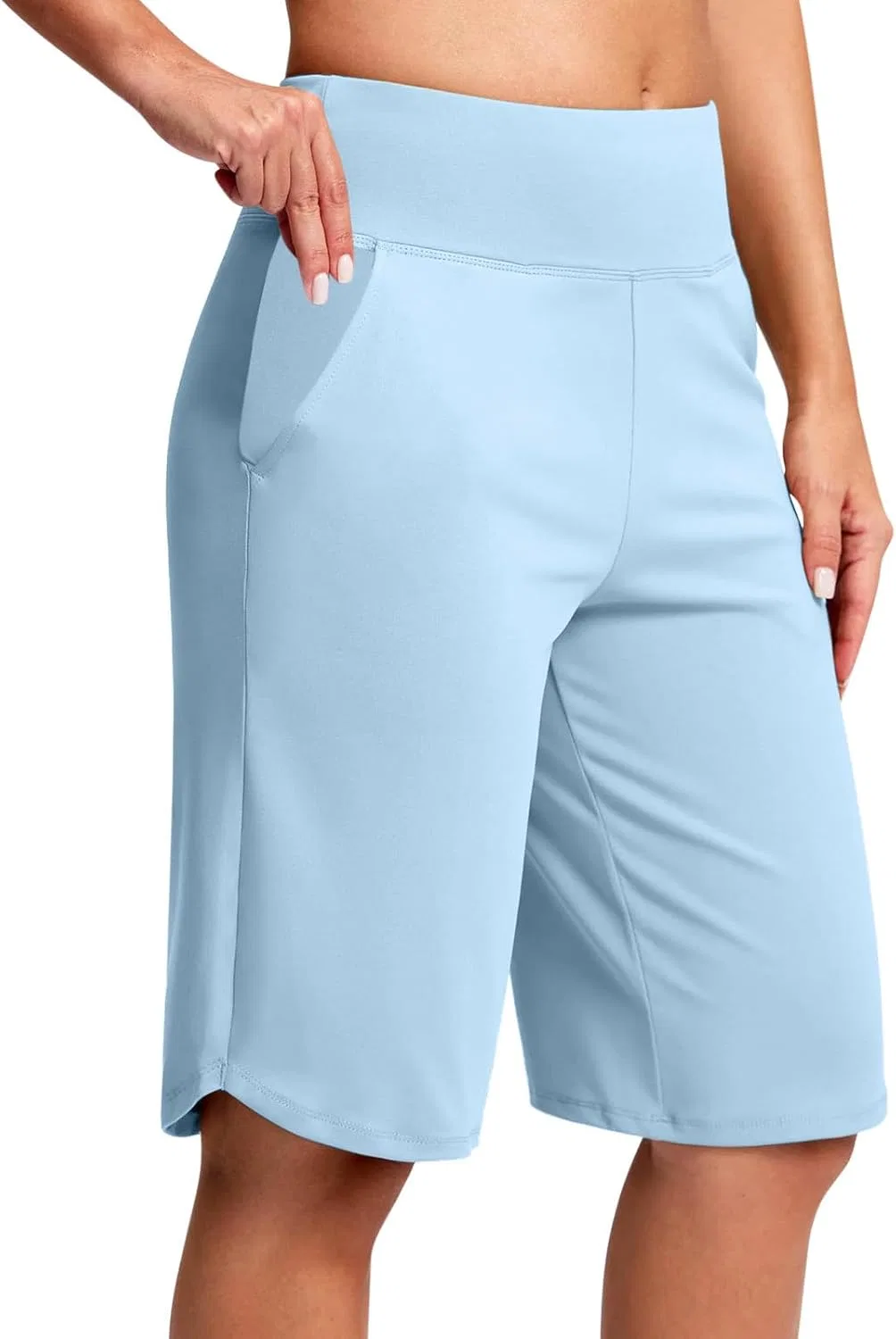 Шорты бермуды женские, завышенная талия, Active, Light Blue