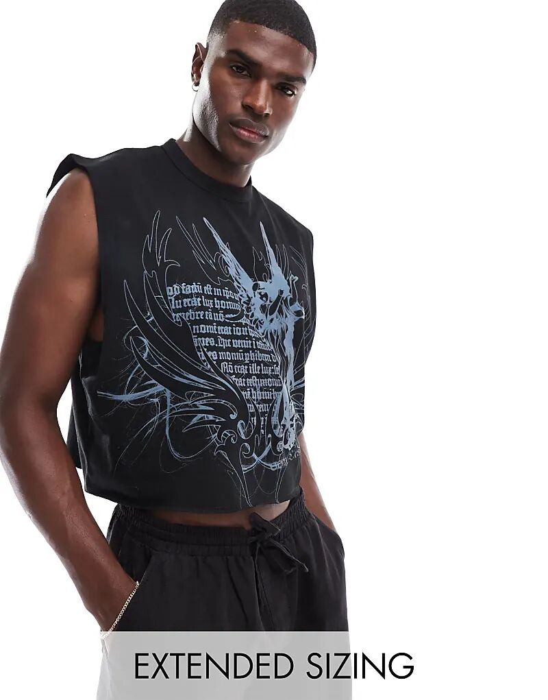 

Укороченный свободный топ черного цвета с принтом ASOS DESIGN