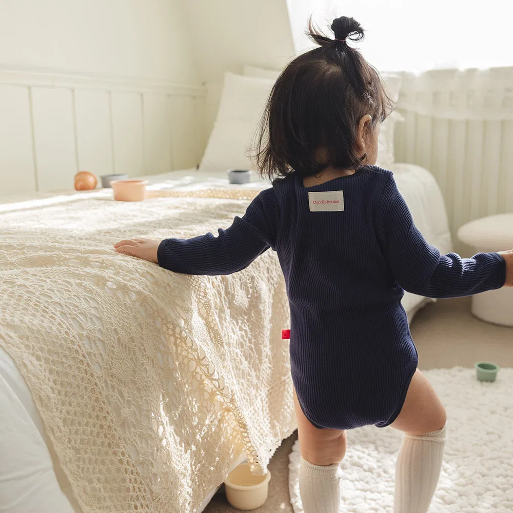 Детский боди-костюм в рубчик индиго от Cuddlehouse