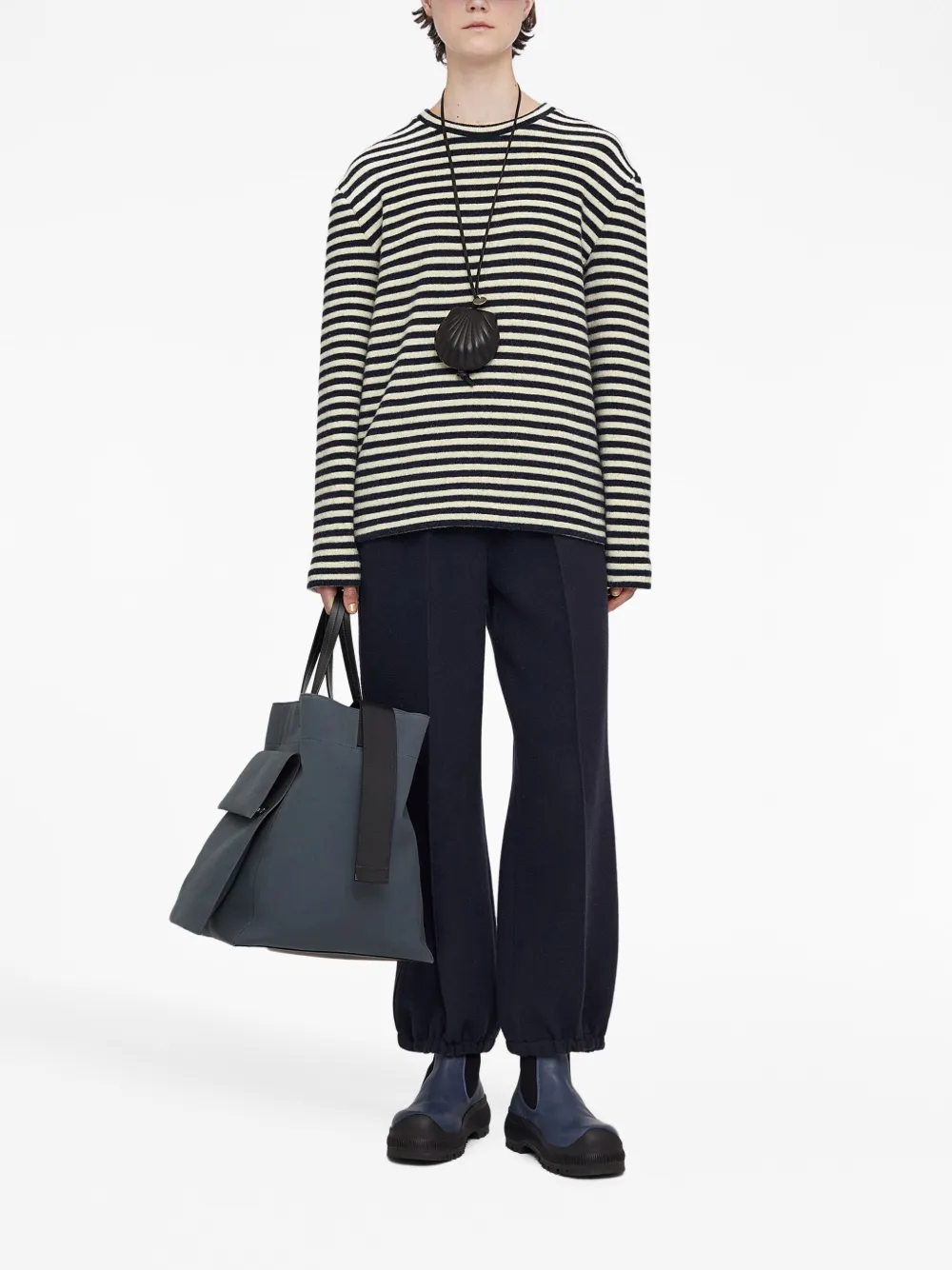 Футболка в полоску с нашивкой-логотипом JIL SANDER, черный — фото 2