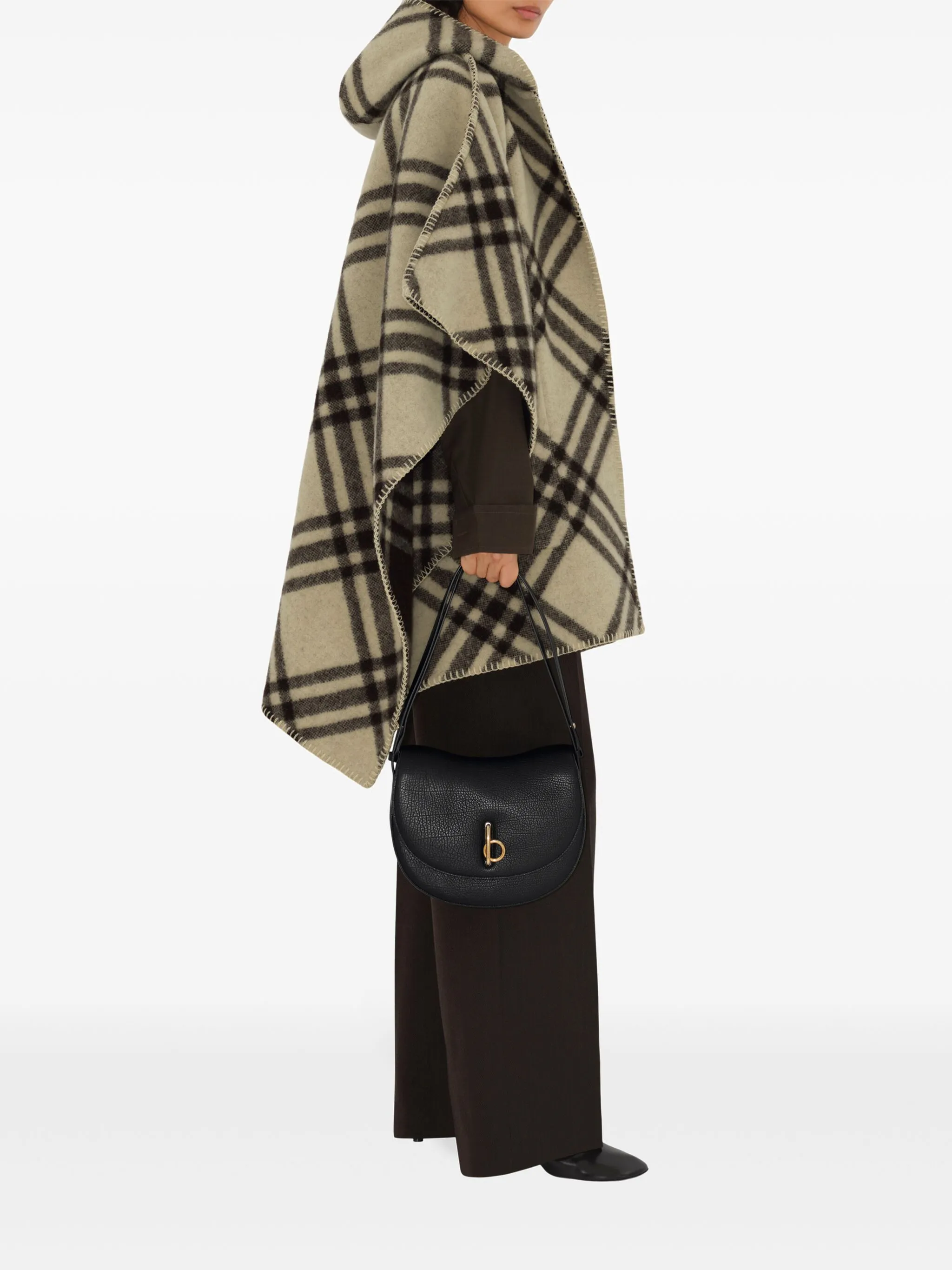 Двусторонний кейп в клетку Burberry, бежевый — фото 4