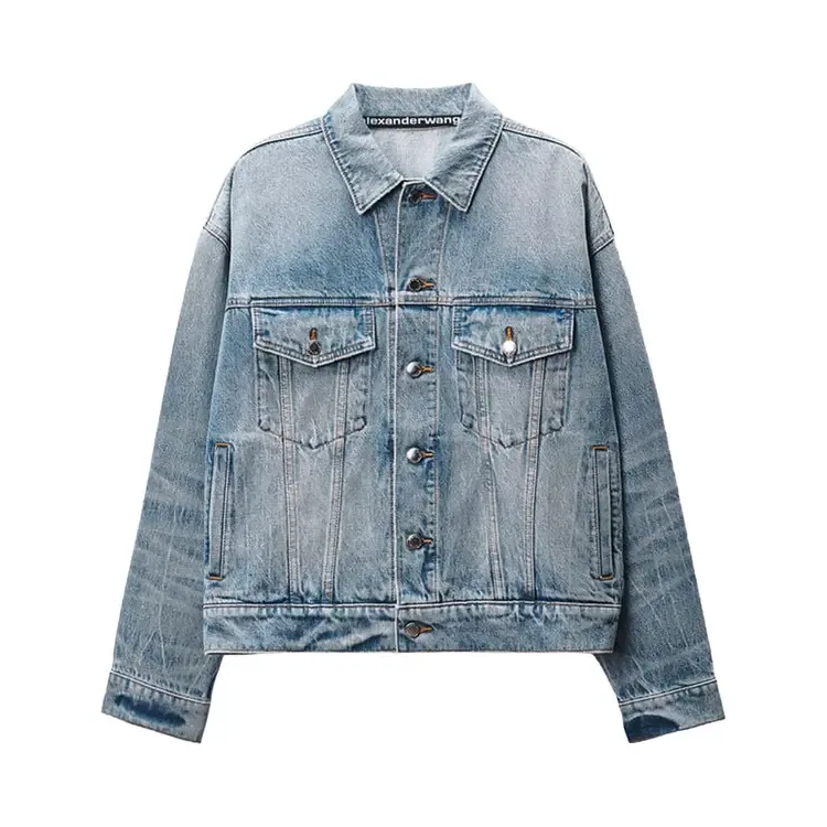 Куртка Alexander Wang Game Jacket с логотипом и эффектом потертости, цвет «Аутентичный светло-индиго»