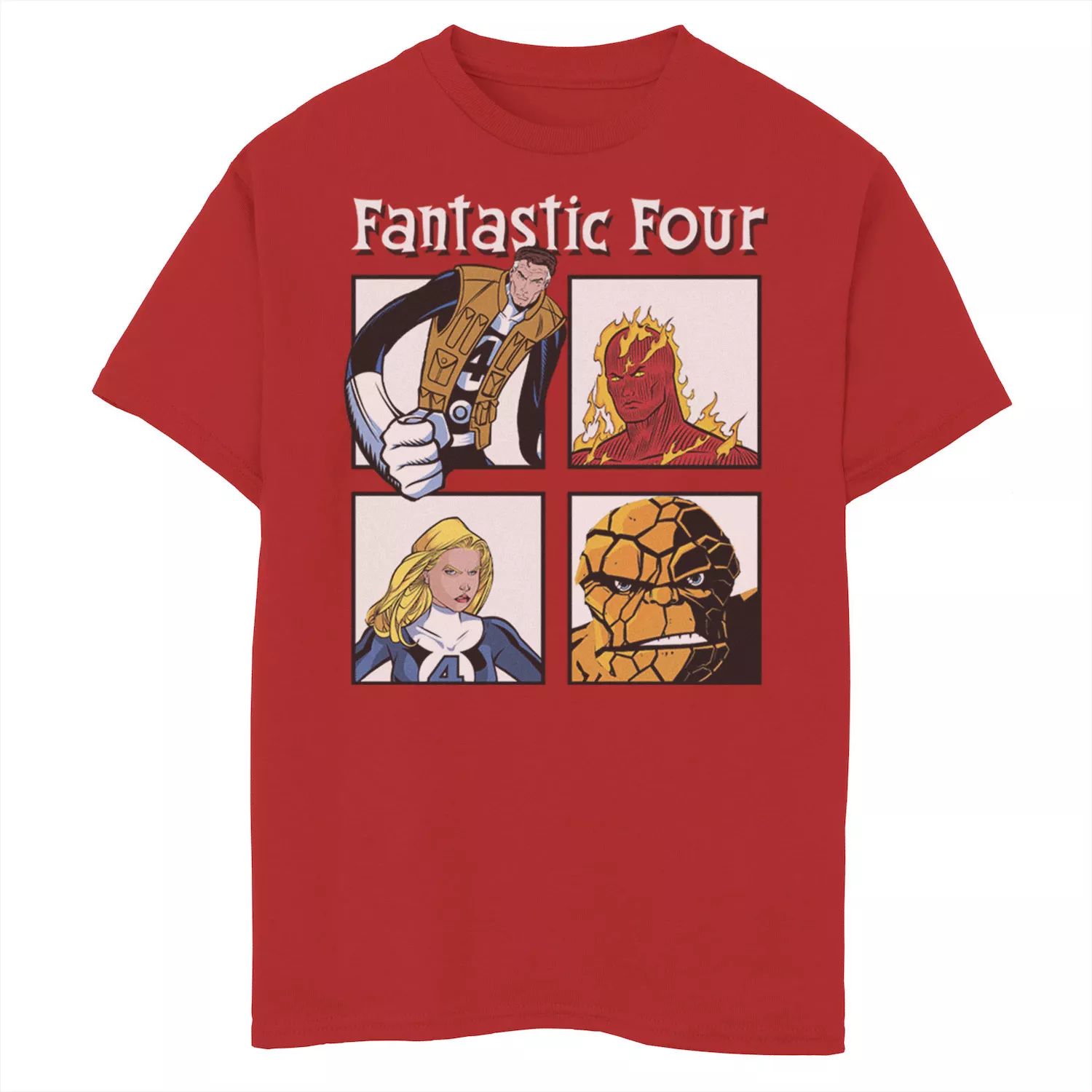 

Футболка с графическим рисунком «Marvel Fantastic Four Ready To Fight» для мальчиков 8–20 лет с портретными панелями Licensed Character, красный