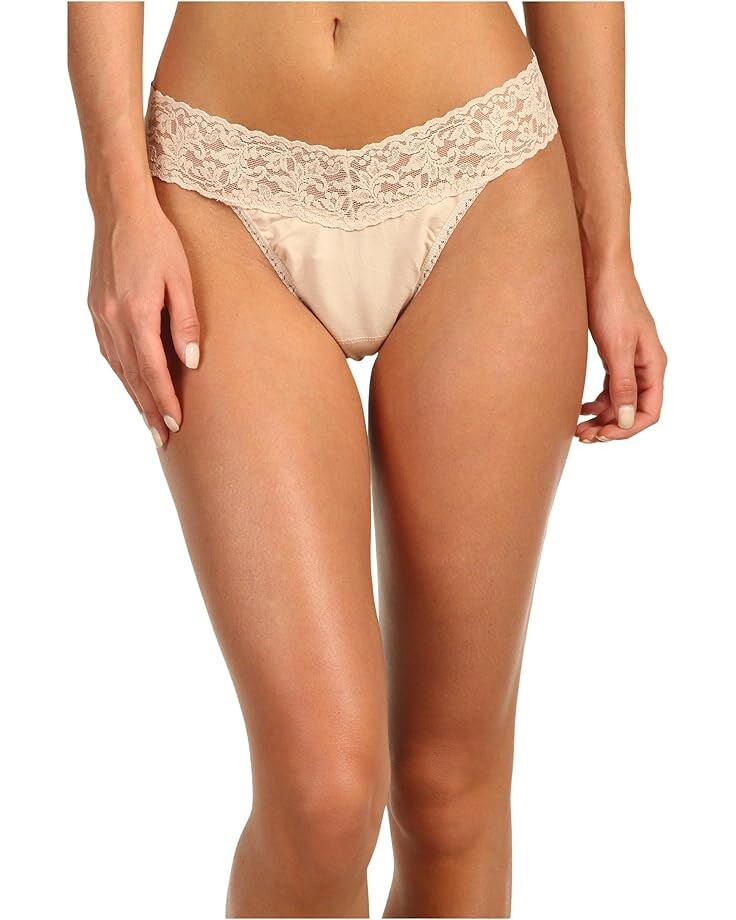 

Стринги Hanky Panky Organic Cotton Original Rise Thong w/ Lace, цвет Chai